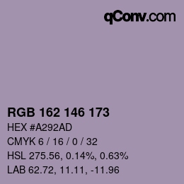 Código de color: RGB 162 146 173 | qconv.com