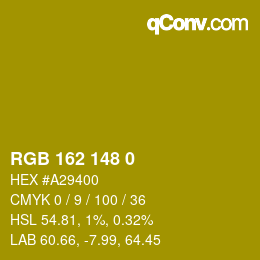 Color code: RGB 162 148 0 | qconv.com