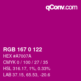 Farbcode: RGB 167 0 122 | qconv.com