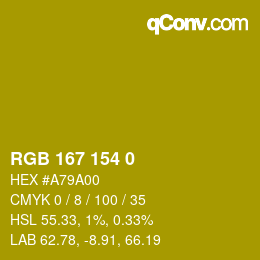 Código de color: RGB 167 154 0 | qconv.com