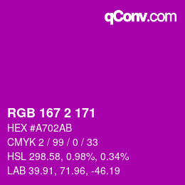 Farbcode: RGB 167 2 171 | qconv.com