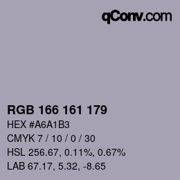 Color code: RGB 166 161 179 | qconv.com