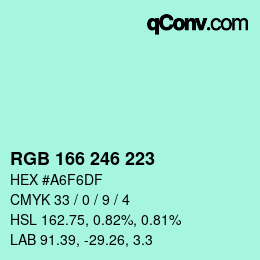 Color code: RGB 166 246 223 | qconv.com