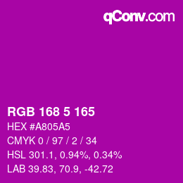 Color code: RGB 168 5 165 | qconv.com