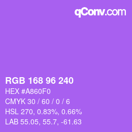 Code couleur: RGB 168 96 240 | qconv.com