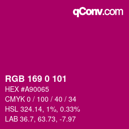 Código de color: RGB 169 0 101 | qconv.com