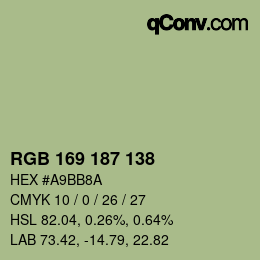 Color code: RGB 169 187 138 | qconv.com