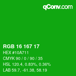 Color code: RGB 16 167 17 | qconv.com