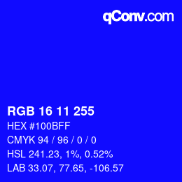 Color code: RGB 16 11 255 | qconv.com