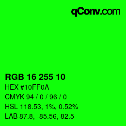 Code couleur: RGB 16 255 10 | qconv.com