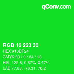 Code couleur: RGB 16 223 36 | qconv.com