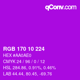 Color code: RGB 170 10 224 | qconv.com