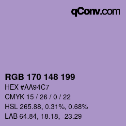 Color code: RGB 170 148 199 | qconv.com