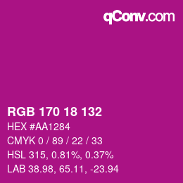 Color code: RGB 170 18 132 | qconv.com