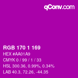 Code couleur: RGB 170 1 169 | qconv.com