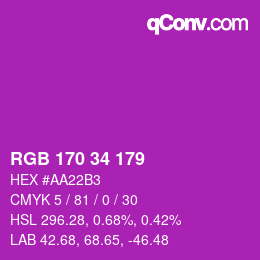 Code couleur: RGB 170 34 179 | qconv.com