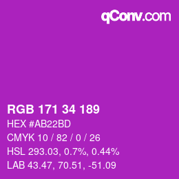 Color code: RGB 171 34 189 | qconv.com