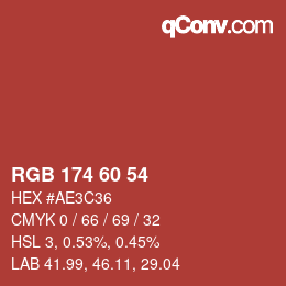 Color code: RGB 174 60 54 | qconv.com