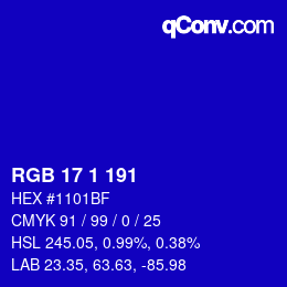 カラーコード: RGB 17 1 191 | qconv.com