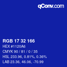 Color code: RGB 17 32 166 | qconv.com