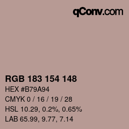 Color code: RGB 183 154 148 | qconv.com