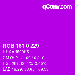 Código de color: RGB 181 0 229 | qconv.com