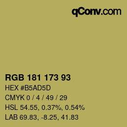 Color code: RGB 181 173 93 | qconv.com