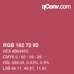 Color code: RGB 182 72 92 | qconv.com