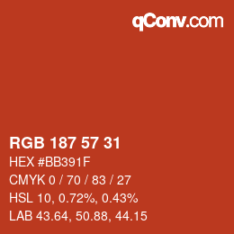 Color code: RGB 187 57 31 | qconv.com