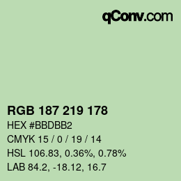 Color code: RGB 187 219 178 | qconv.com