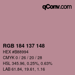 カラーコード: RGB 184 137 148 | qconv.com