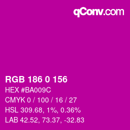 Color code: RGB 186 0 156 | qconv.com