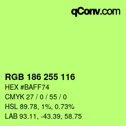 カラーコード: RGB 186 255 116 | qconv.com