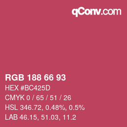 Color code: RGB 188 66 93 | qconv.com