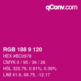 Código de color: RGB 188 9 120 | qconv.com