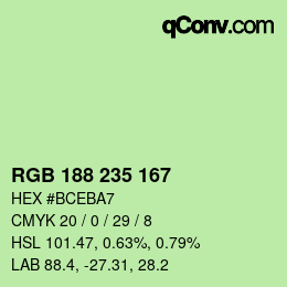 Color code: RGB 188 235 167 | qconv.com