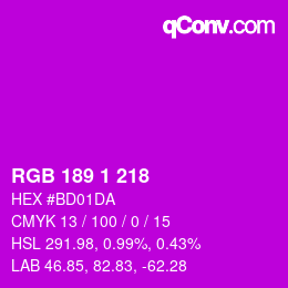 Farbcode: RGB 189 1 218 | qconv.com