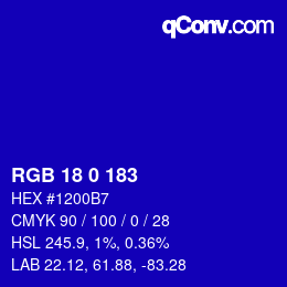 カラーコード: RGB 18 0 183 | qconv.com