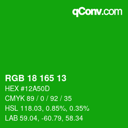 Código de color: RGB 18 165 13 | qconv.com