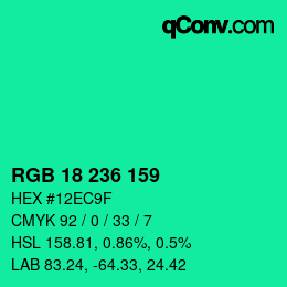 Farbcode: RGB 18 236 159 | qconv.com