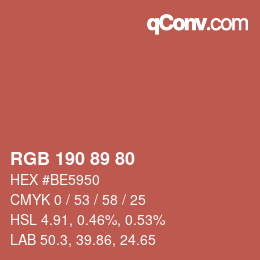 Color code: RGB 190 89 80 | qconv.com