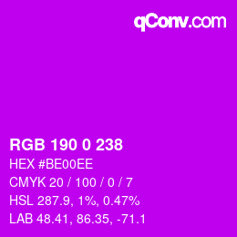 Color code: RGB 190 0 238 | qconv.com