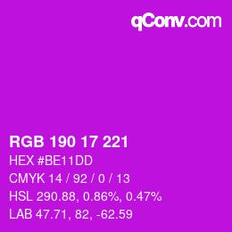 Code couleur: RGB 190 17 221 | qconv.com