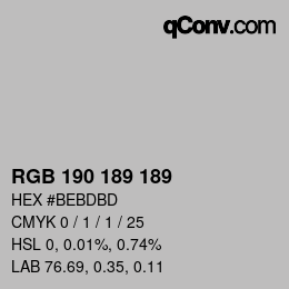 Color code: RGB 190 189 189 | qconv.com