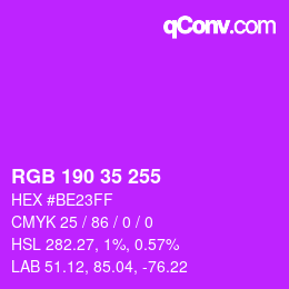 Code couleur: RGB 190 35 255 | qconv.com