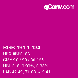 Código de color: RGB 191 1 134 | qconv.com