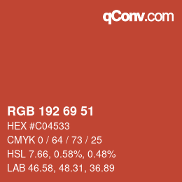 Color code: RGB 192 69 51 | qconv.com