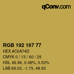 Código de color: RGB 192 167 77 | qconv.com