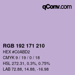 Code couleur: RGB 192 171 210 | qconv.com