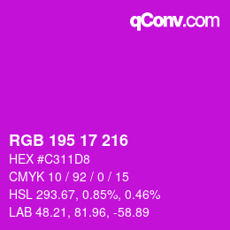 Code couleur: RGB 195 17 216 | qconv.com